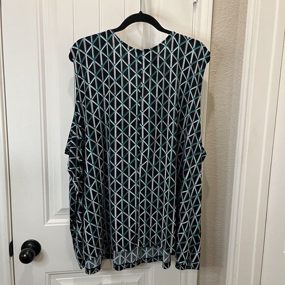 Catherines Teal Green Black Geometric Sleeveless Tank Top Blouse Womens Size 5X - Picture 6 of 9